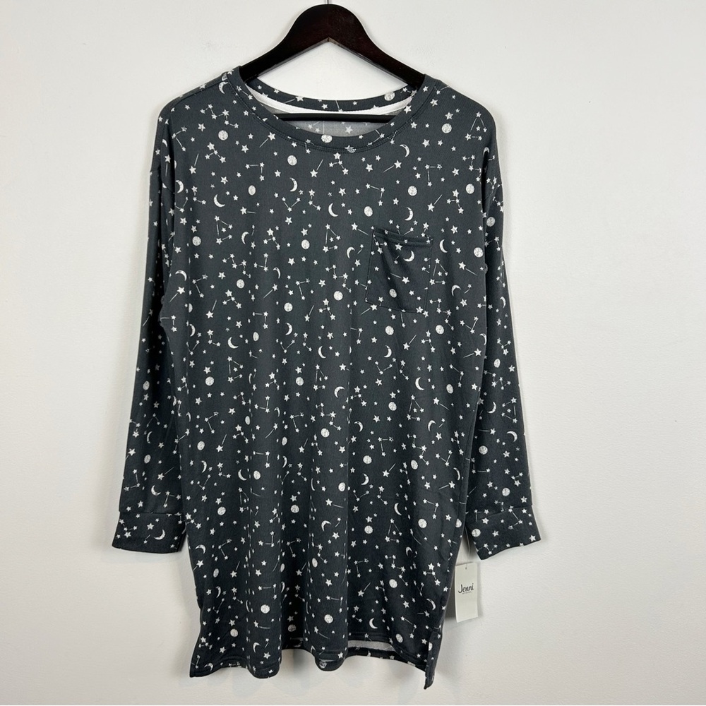 Jenni by Jennifer Moore Grey Celestial Long Sleeve Sleepshirt Size Medium